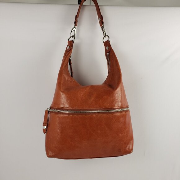 Hobo The Original Handbag Brown Silver Leather Pockets Zippered - Picture 1 of 16